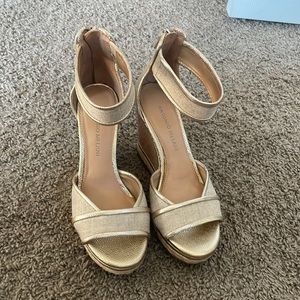 Antonio Melani beige and gold wedged heels